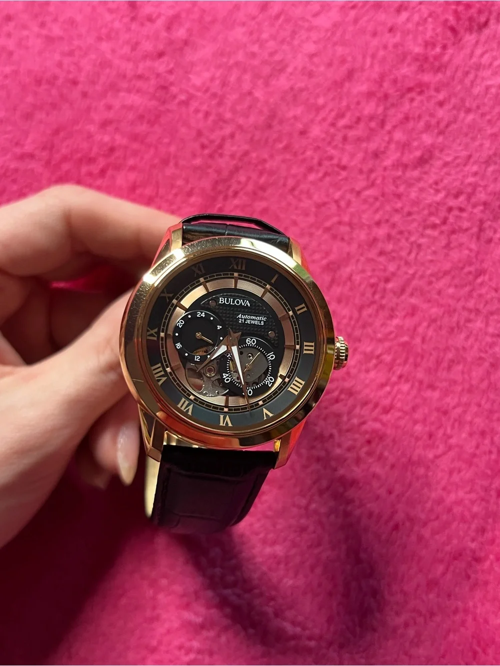 Bulova Men’s Rose Gold & Black Automatic Watch 97A116